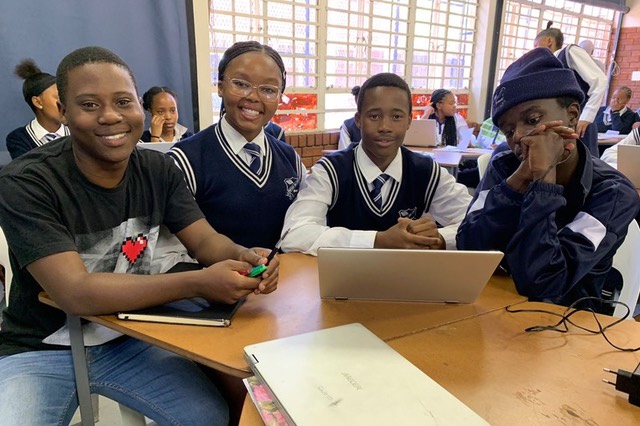 Future technopreneurs who recently completed a Telkom-sponsored coding and robotics course